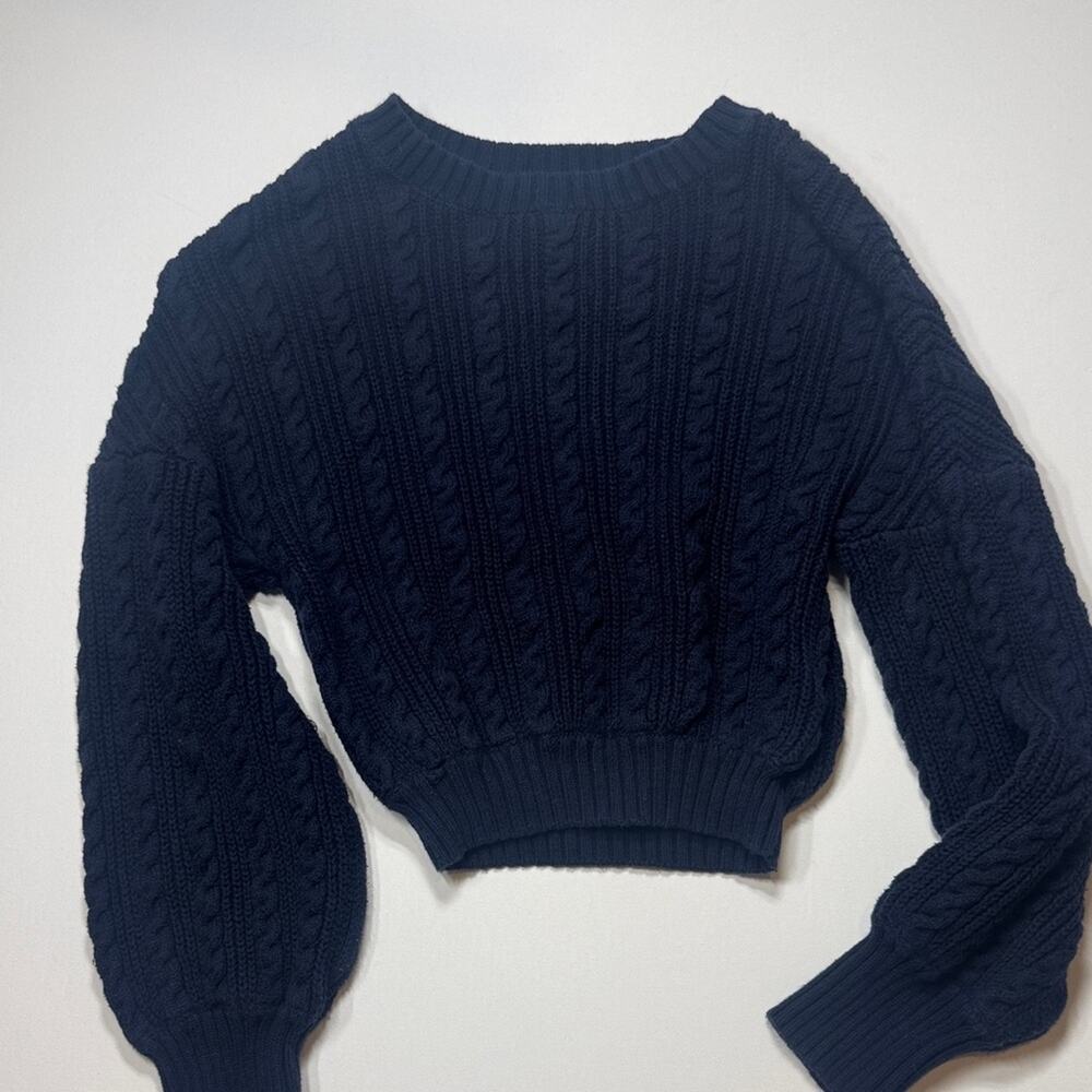 Women's Navy Cable Crewneck Sweater - Picture 4 of 4